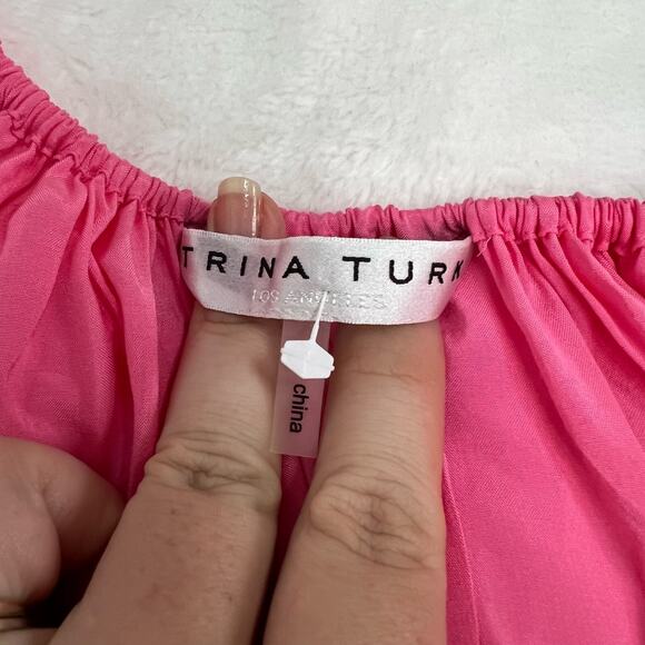 Trina Turk Sandia Top Candy Pink V-Neck Tie Front Blouse XS - Picture 8 of 10